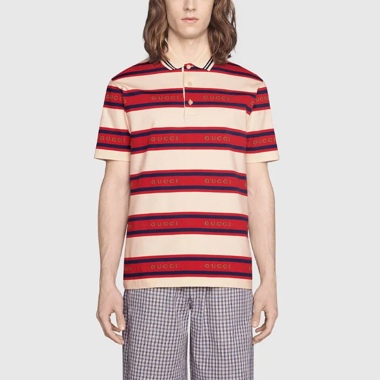 GUCCI Polo Shirt Men's Red White Stripes-1