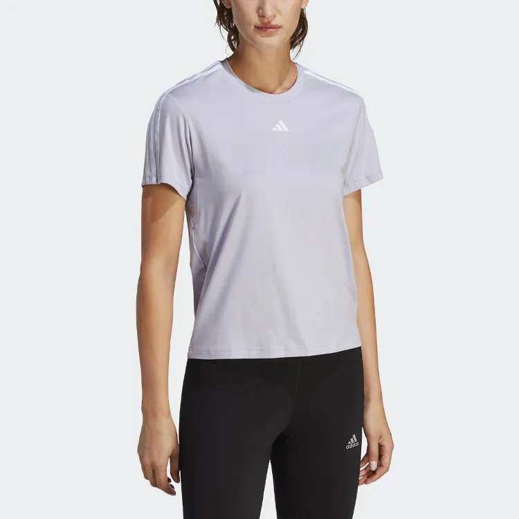Adidas Women's Aeroready Train Essentials 3 Stripes T Shirt Silver Dawn/White-1