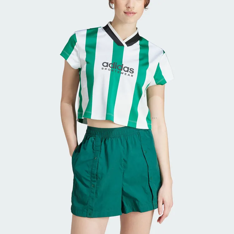 Adidas Colorblock Crop Tops Women's Forest Green-1