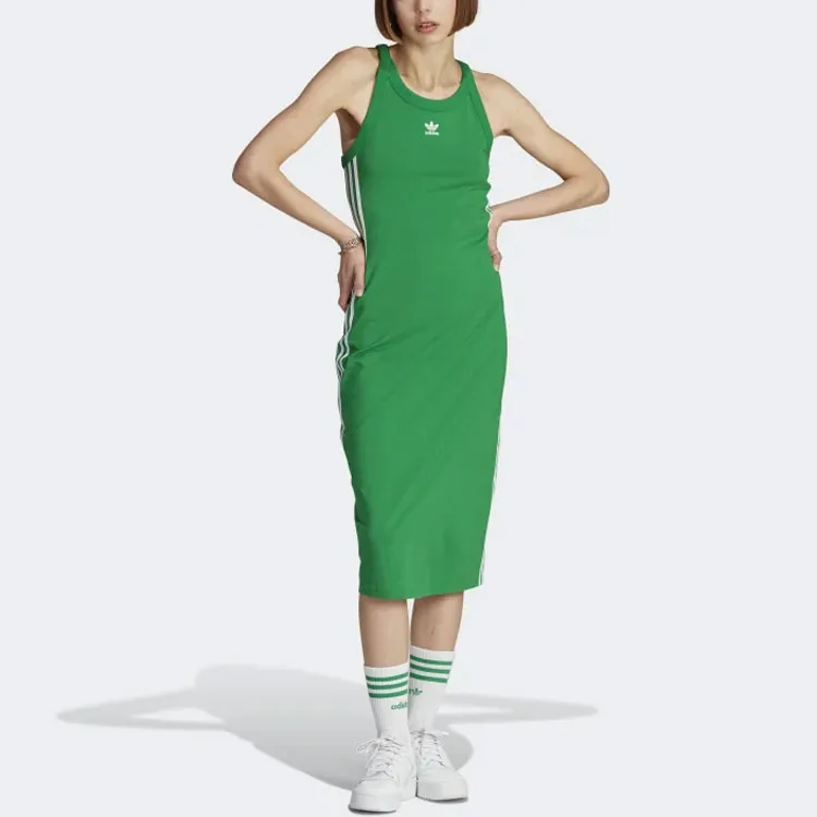 Adidas Originals 3 Stripes Slip Dresses Women's Green-1