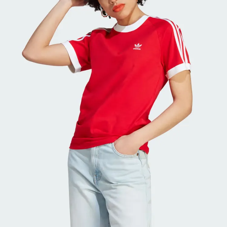Adidas Originals 3-Stripes T-Shirts Women's Red-1