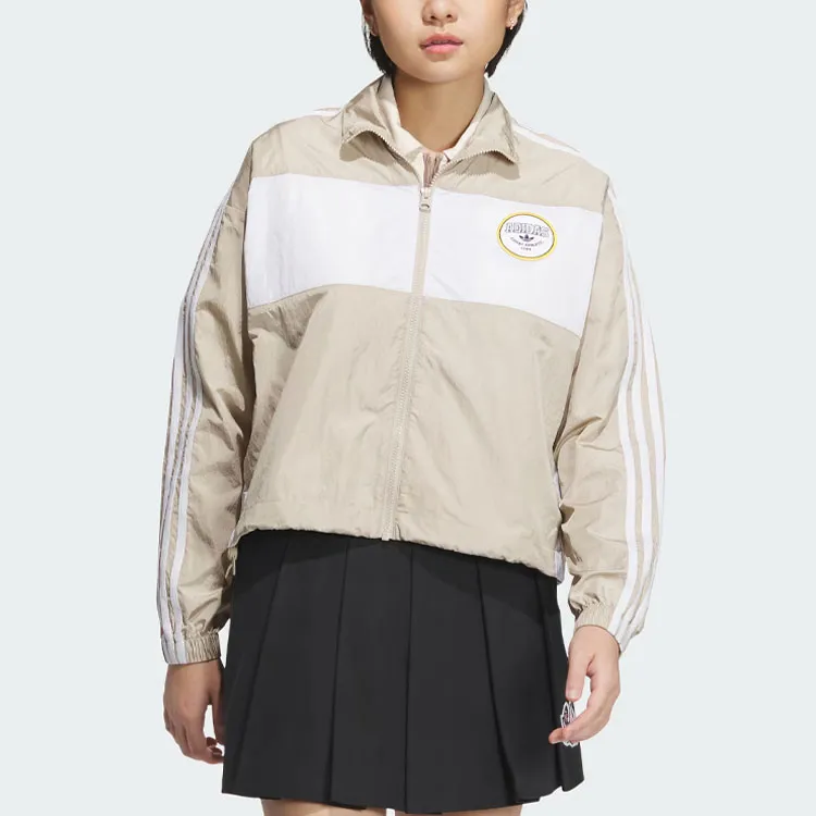 Adidas Originals American Vintage Preppy Style Stand Collar Jacket Women's Beige Umber-1