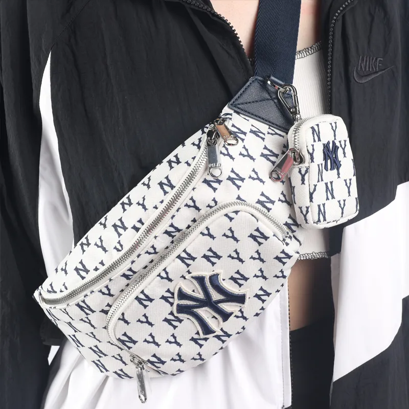 MLB Monogram Collection Polyester Combo Bag One Shoulder Crossbody Fanny Pack Regular Unisex Cream White-5