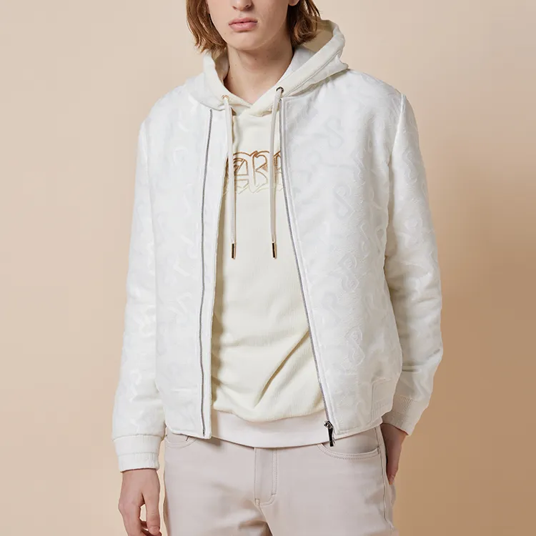 RARE FW21 Geometric Pattern Baseball Collar Long Puffer Jacket Men's White-4