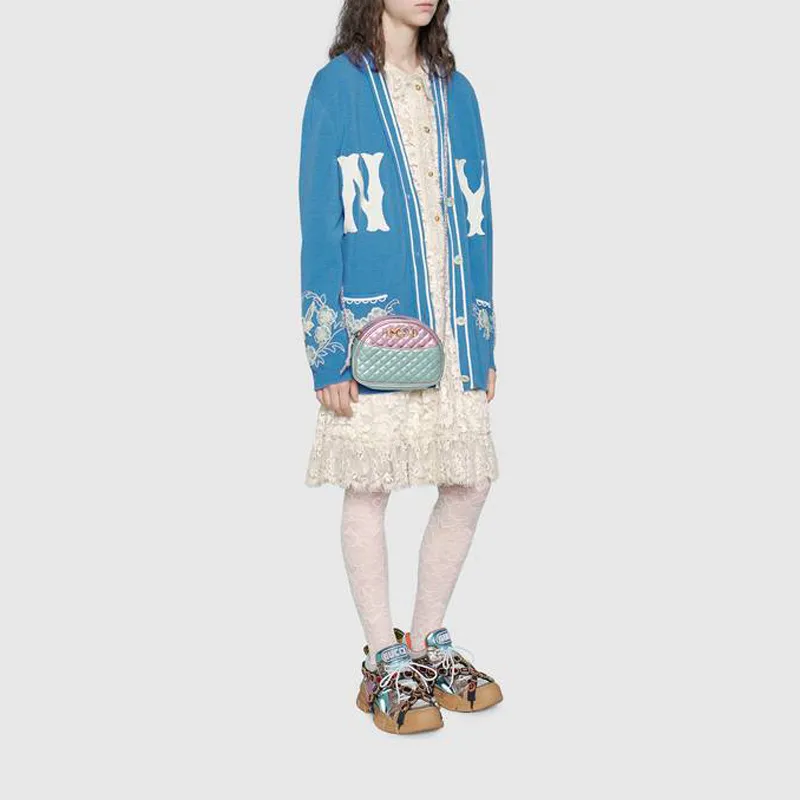 GUCCI Leather Shoulder Bag, Crossbody Bag Mini Women's Pink/Light Blue/Gold-8