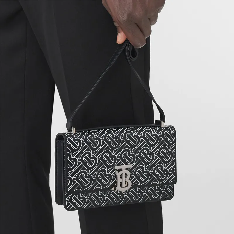 Burberry Robin Cow Leather Shoulder Bag Crossbody Bag Men's Black/White-5