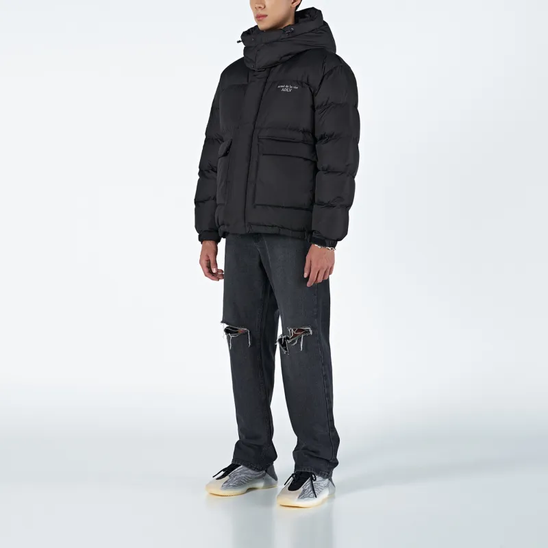Acme De La Vie/ADLV Solid Color Letters Hooded Loose Fit Down Jacket Men's Black-3