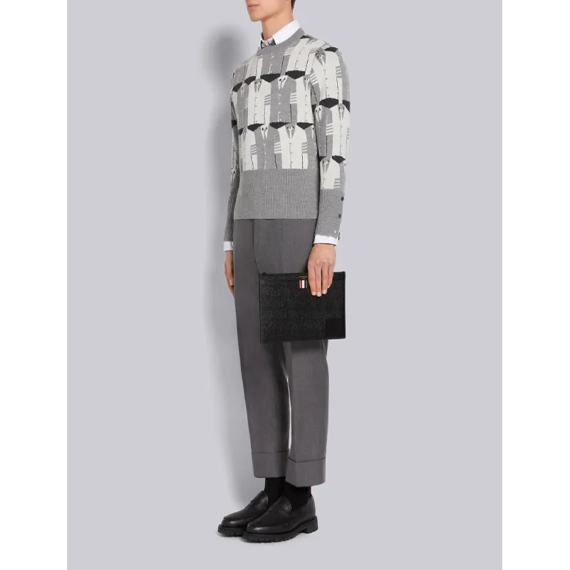 THOM BROWNE· Pebbled Leather Clutch Small Size Men's Black-4