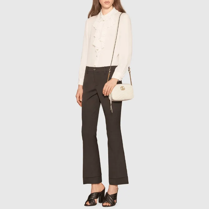 GUCCI GG Marmont Leather Camera Bag Shoulder Bag Crossbody Bag Mini Women's White-6