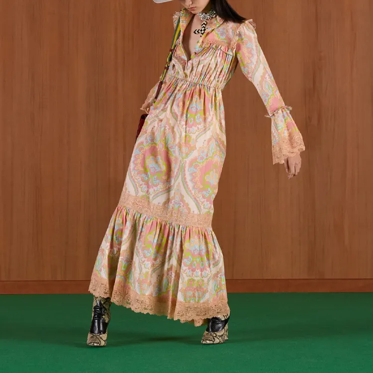 GUCCI Floral Lace Maxi Dress Pink-4