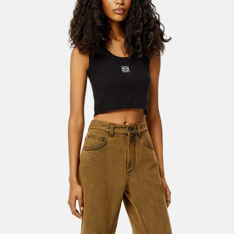 LOEWE Cropped Cotton Anagram Tank Top Black/White-4