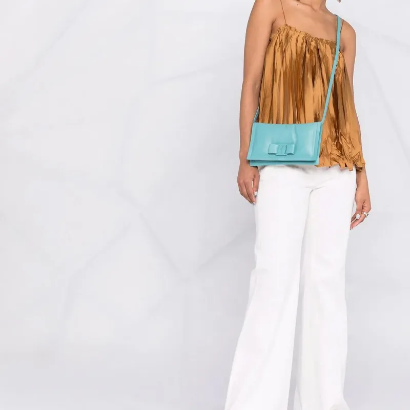 FERRAGAMO Calfskin Pillow Bag, Shoulder Bag, Crossbody Bag Mini Women's Light Blue-5