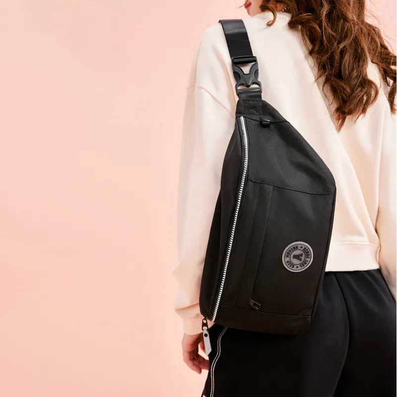 Anta Fabric Shoulder Bag, Crossbody Bag, Sling Bag, Fanny Pack Regular Unisex Black-4
