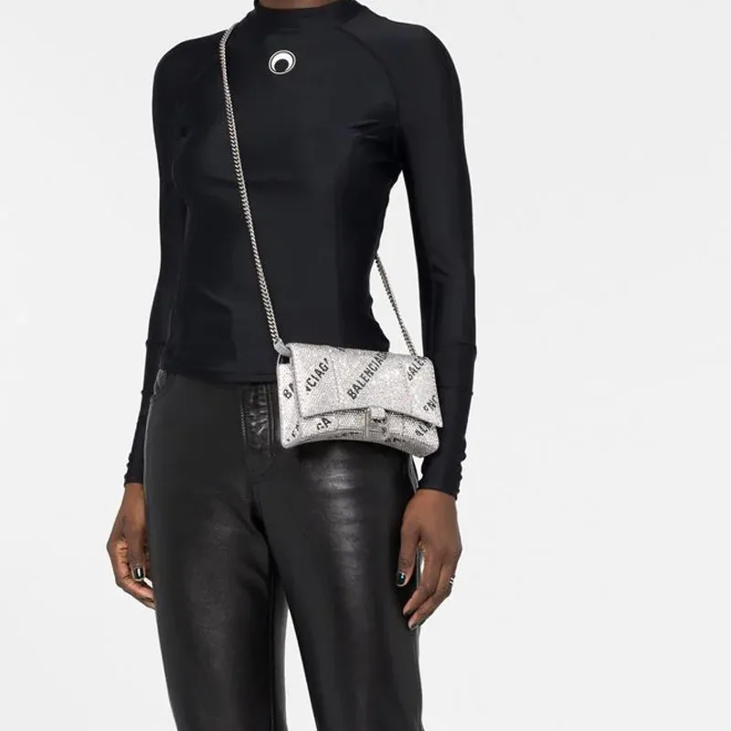 Balenciaga Hourglass Calfskin Hourglass Bag Chain Wallet Shoulder Bag Crossbody Bag Women's Silver-4