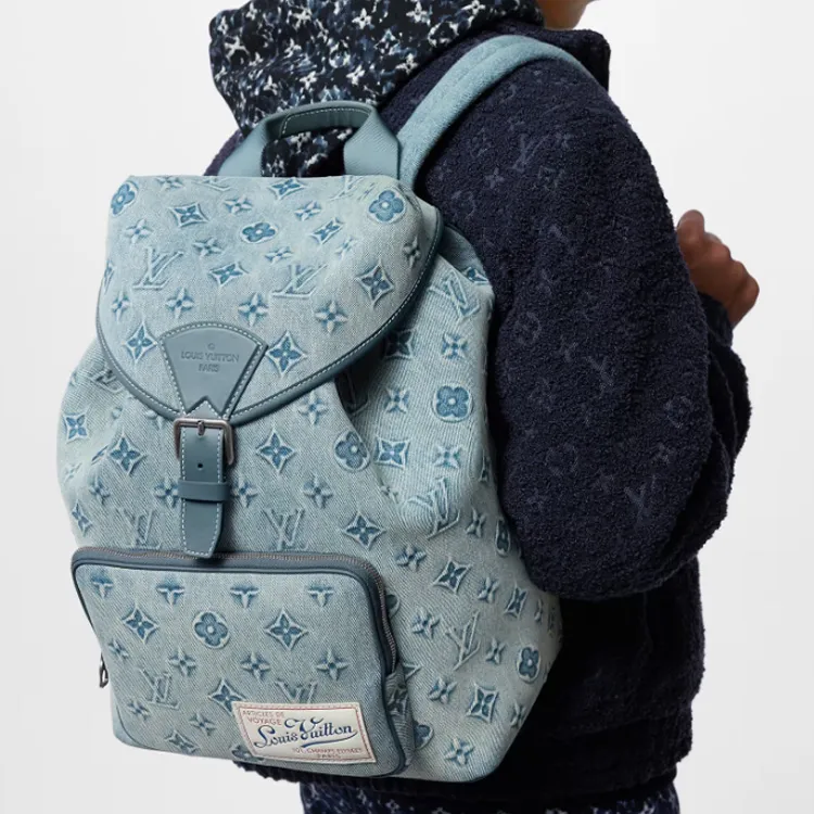 LOUIS VUITTON Montsouris Coated Canvas With Cow Leather Trim Backpack Regular Men's Denim Blue-7