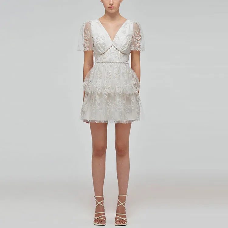 Self portrait Short Sleeved Dresses Women's White-2