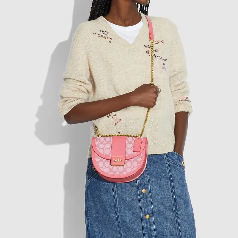 COACH Alie Canvas With Leather Saddle Bag Shoulder Bag Crossbody Bag Small Size Women's Cherry Blossom Pink-3
