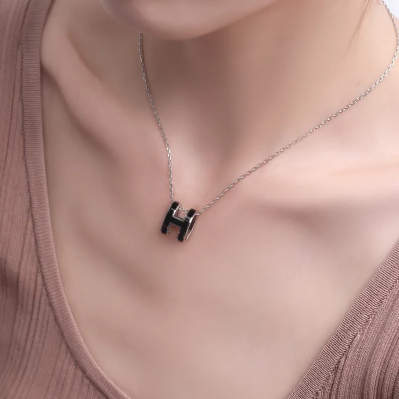 HERMES POP H Collection Metal Necklaces Women's Silver/Black-4