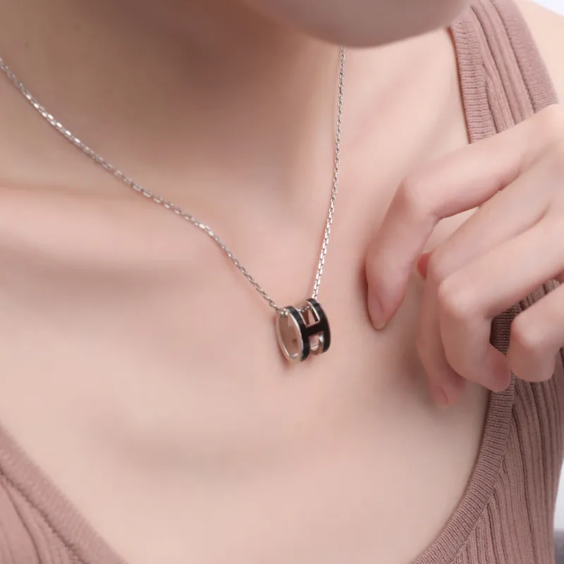 HERMES POP H Collection Metal Necklaces Women's Silver/Black-3