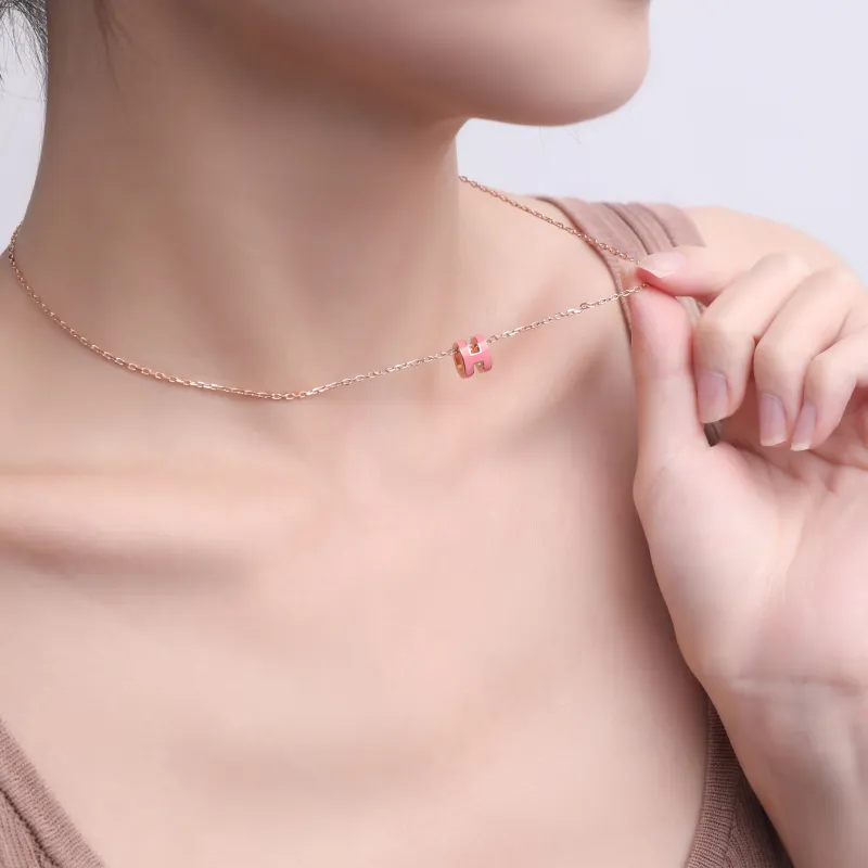 HERMES Metal Necklaces Women's Pendant Rose Pink Chain Rose Gold-2