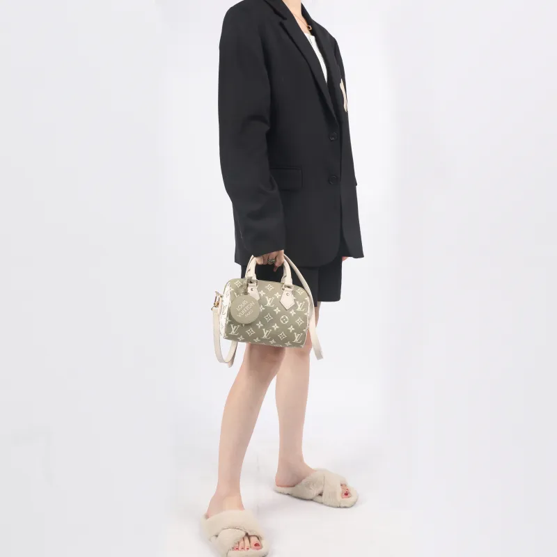 LOUIS VUITTON Speedy Bandouliere 20 Khaki Green/Beige/Cream-6