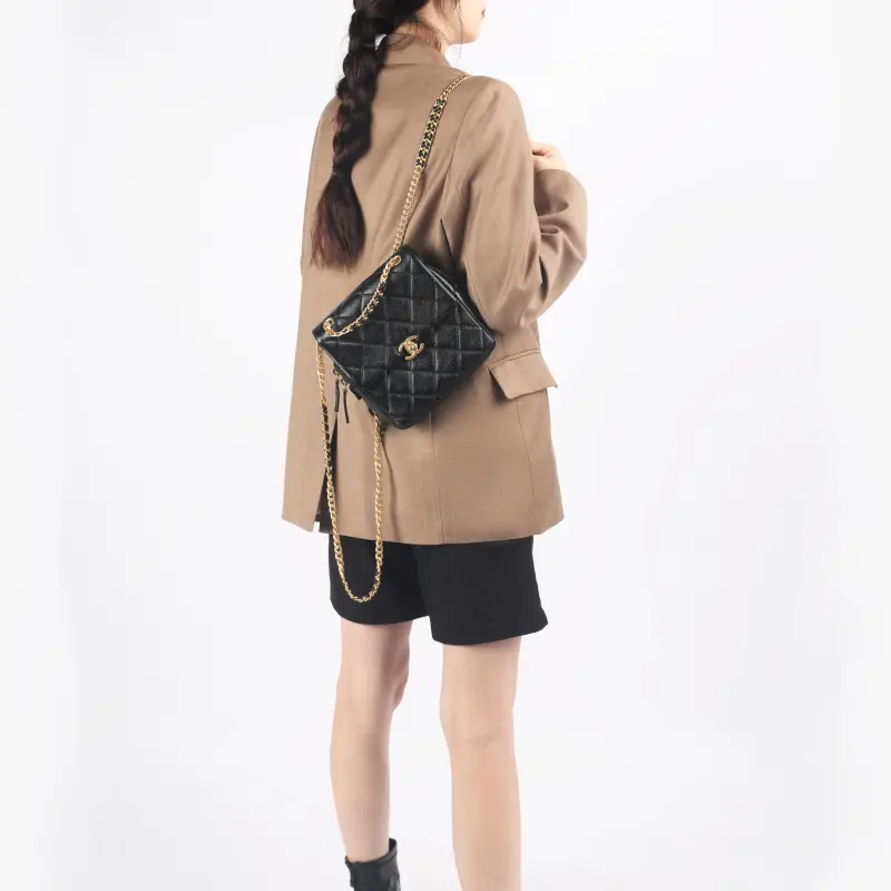 CHANEL 22P Cow Leather Backpack Women's Black-7