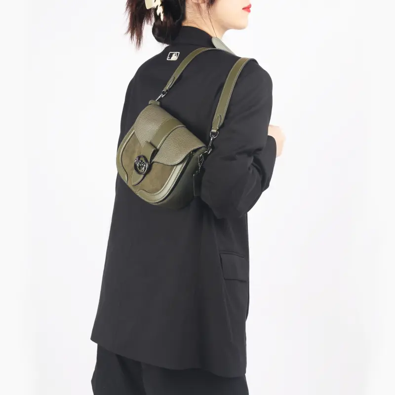 COACH Georgie Leather Saddle Bag, Bacchus Bag, Shoulder Bag, Crossbody Bag, Shoulder Bag Trumpets Women's Olive Green-5
