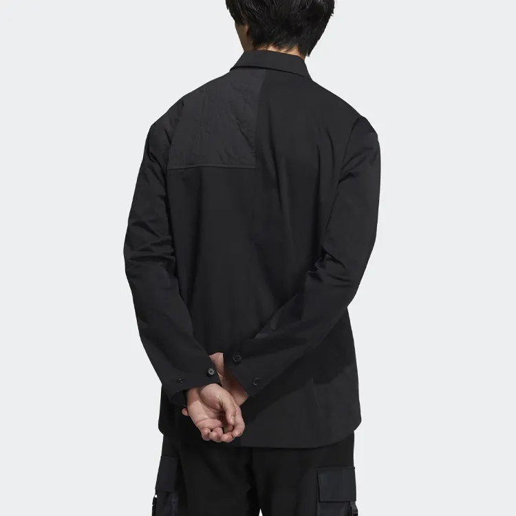 adidas originals Solid Color Buckle Lapel Long Sleeves Shirt Black-3