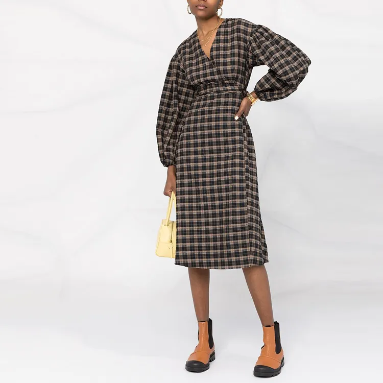 GANNI Long-Sleeved Dresses Women's Brown-1