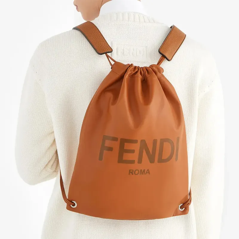 FENDI Cow Leather Backpack Regular Men's Brown-4