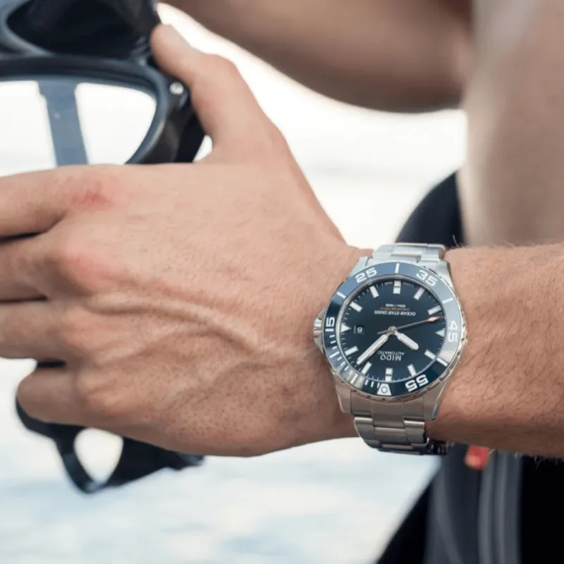 MIDO Leader Submariner Automatic Mechanical Movement Men's Watches Watch 43.5mm Blue Dial Stainless Steel Strap-1