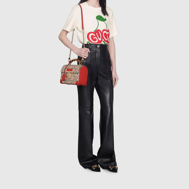 GUCCI Padlock Canvas With Leather Box Bag, Chain Shoulder Bag, Crossbody Bag, Handbag Small Size Women's Beige/Ebony-8