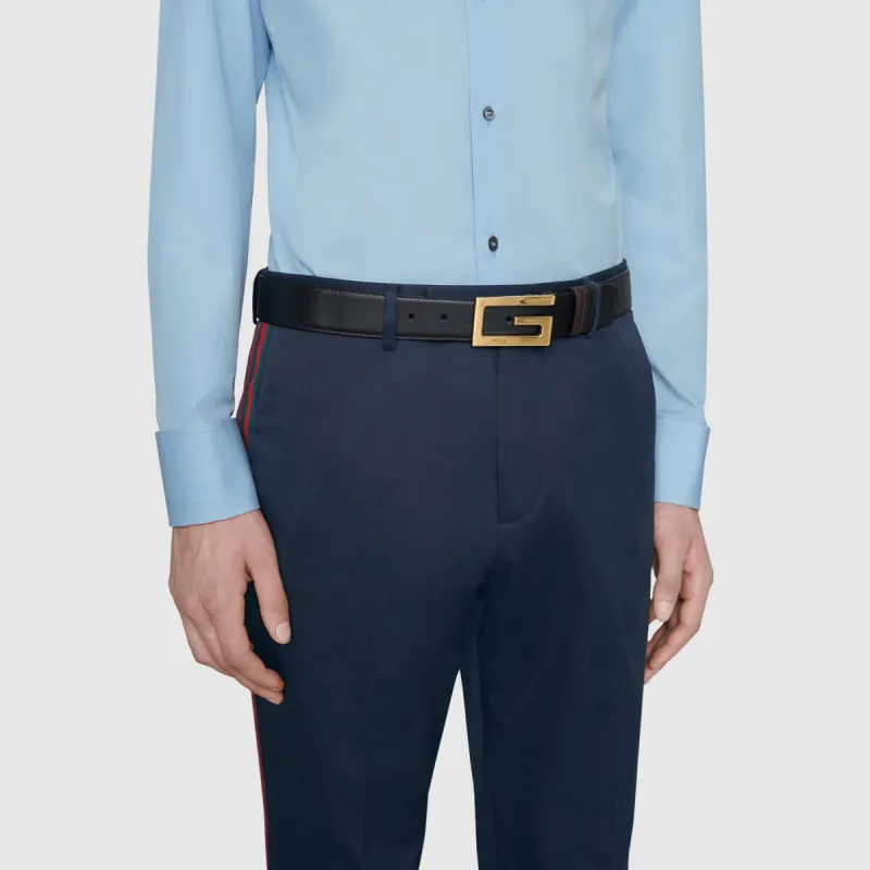 GUCCI Square G Gold Buckle Double-Sided Leather Belts Unisex-4