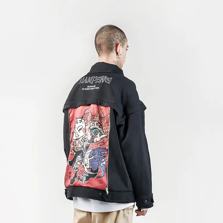WOOKONG Loose Fit Denim Jacket Men's-2
