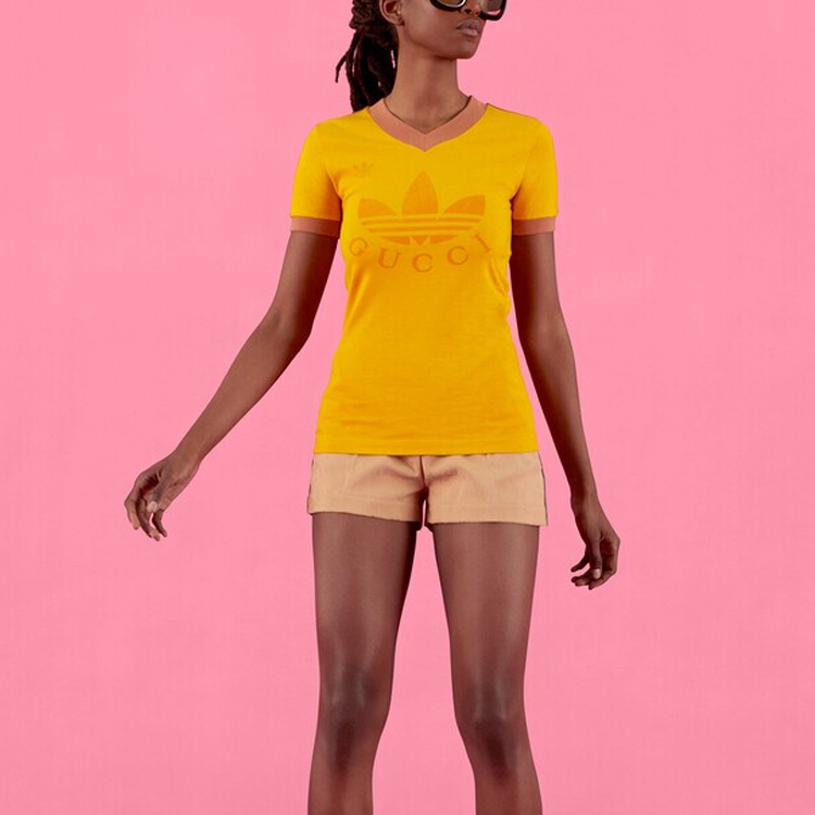 GUCCI X Adidas V-Neck T-Shirt Yellow - POIZON