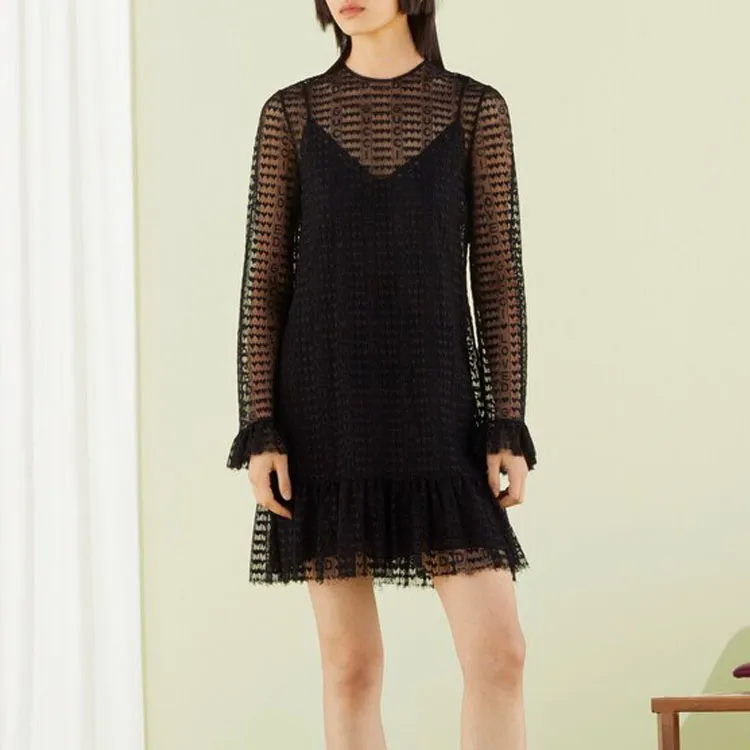 GUCCI Lovelight Lace Shift Dress Black-2