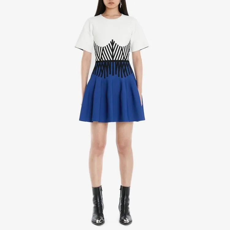 Alexander McQueen Short Sleeve Dress White/Blue-1