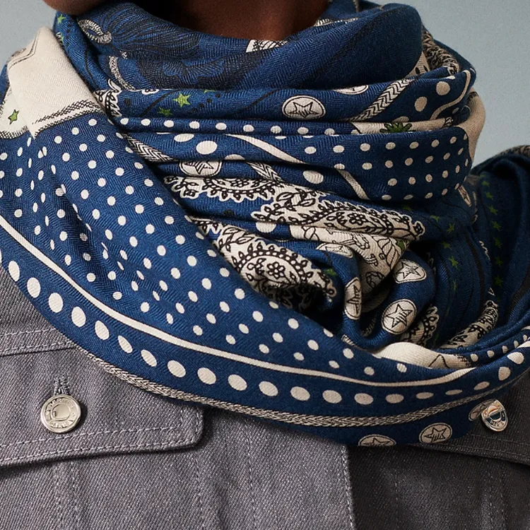 HERMES Zouaves Et Dragons Shawls Women's Blue-1
