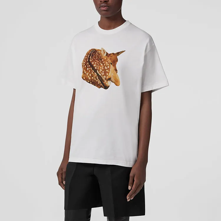 Burberry Deer Print Crew Neck Casual Short Sleeved T Shirt T Shirt Women's White-2