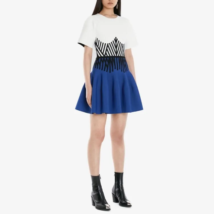 Alexander McQueen Short Sleeve Dress White/Blue-3