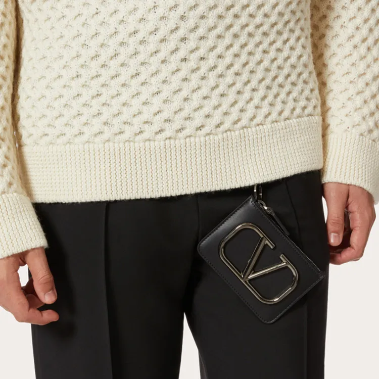 Valentino Vlogo Calfskin Card Holder Card Holder Men's Black-5
