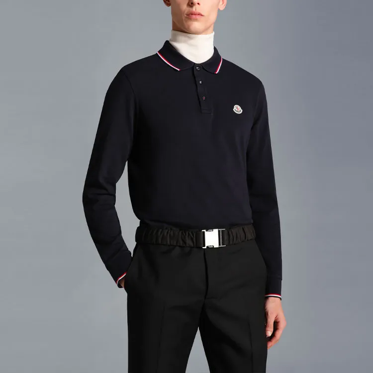 Moncler Logo Patch Long Sleeved Polo Shirt-3