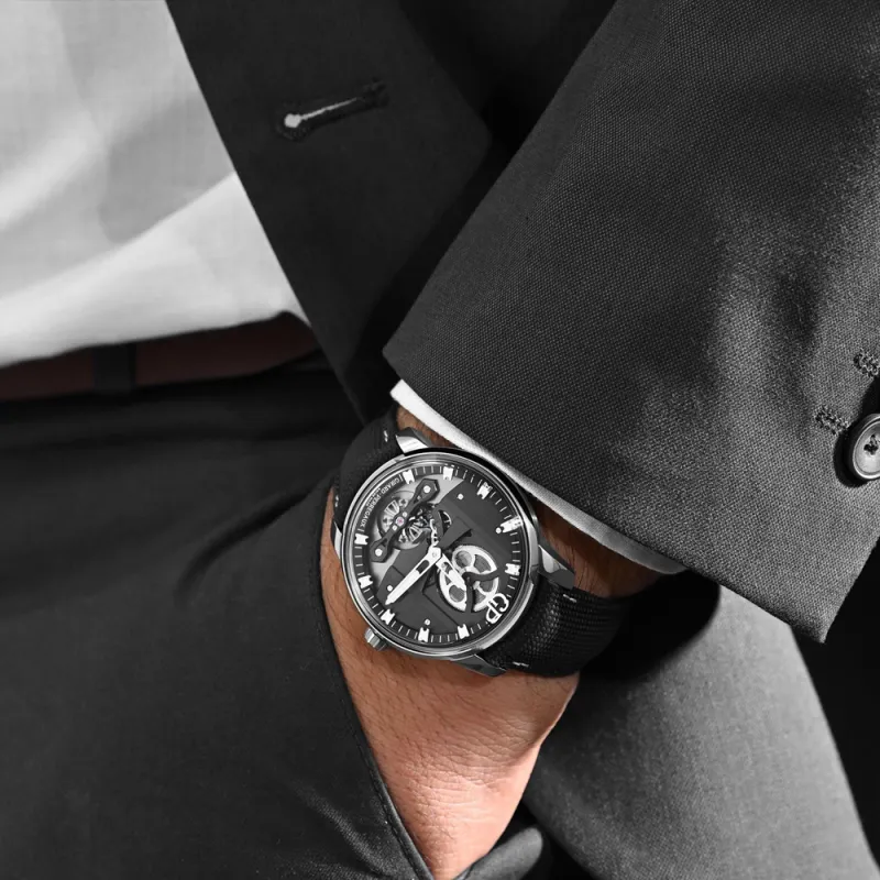 GP Automatic Mechanical Movement Men's Watches Watch 44mm Cut Out Dial Stainless Steel Case Cow Leather Strap-4