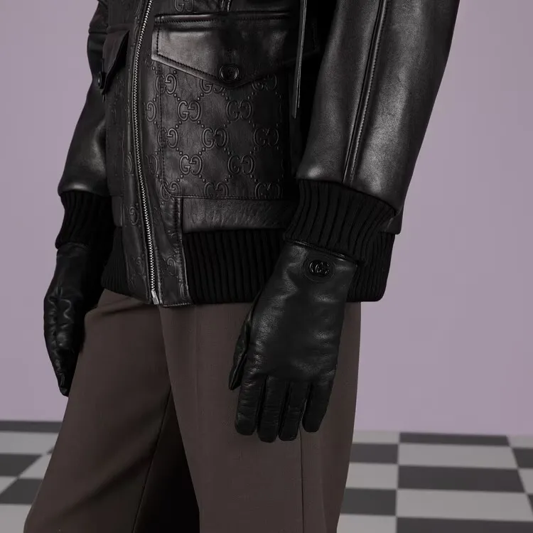 GUCCI Logo Plaque Military Gloves-2