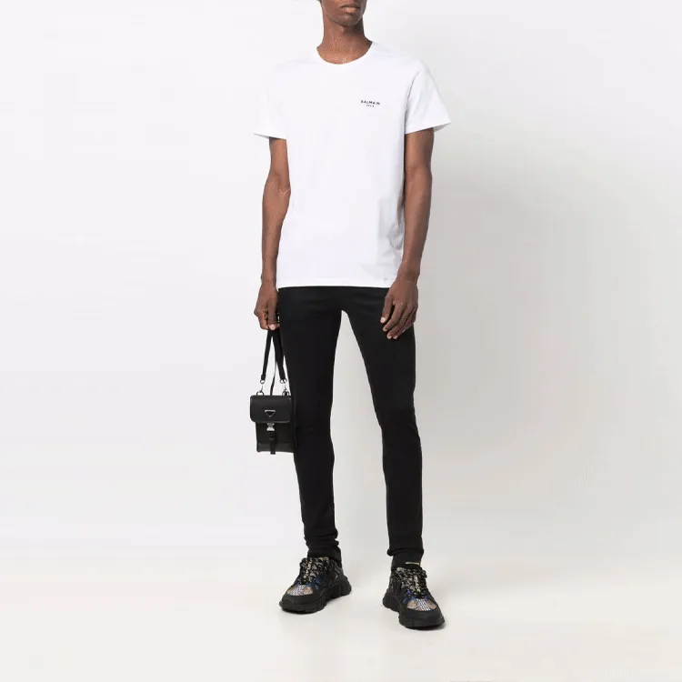 BALMAIN Flocked Logo Crewneck T Shirt-1
