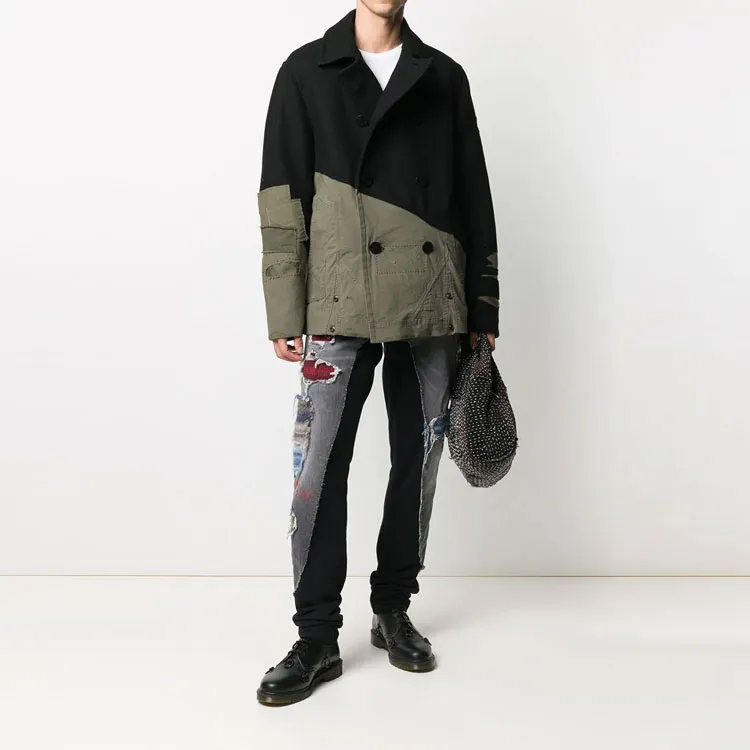 GREG LAUREN Contrast Panel Distressed Peacoat-1