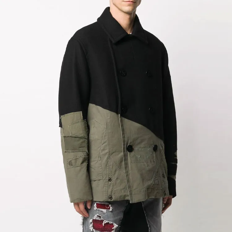 GREG LAUREN Contrast Panel Distressed Peacoat-3