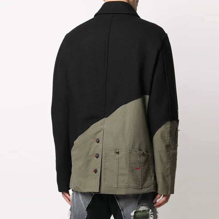 GREG LAUREN Contrast Panel Distressed Peacoat-2