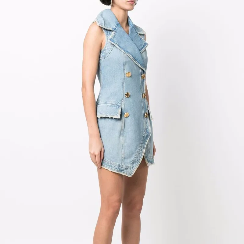 BALMAIN Sleeveless Dresses Women's Blue-3