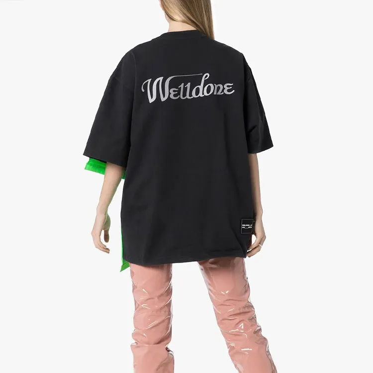 WE11DONE T Shirts Unisex Black Green Patchwork-2